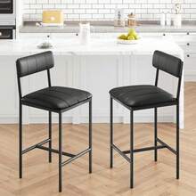 5-Piece Dining Table Set For 4, Rectangular Kitchen Table With 4 Upholstered Chairs, Metal & Wood Frame, Space-Saving For Small Apartment Dining Room, Rustic Brown/Grey - Two-pack High Chairs - View 4