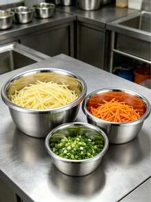 Large Capacity Deep Stainless Steel Dough Mixing Bowl, Material & Odorless, Thick Body Durable & Resistant To Deformation. Wide Smooth Rolled Edge, Comfortable Grip Without Scratching Hands, Deep Design Prevents Flour Spillage During Kneading And Fermentation, Also Suitable For Marinating Meat, Washing Fruits & Vegetables, Mixing Salads. Smooth Inner Wall Easy To Clean, Stackable Storage Saves Kitchen Space, Ideal For Home Baking Preparation And Multi-Purpose Kitchen Cooking. 1pc/3pcs - View 3