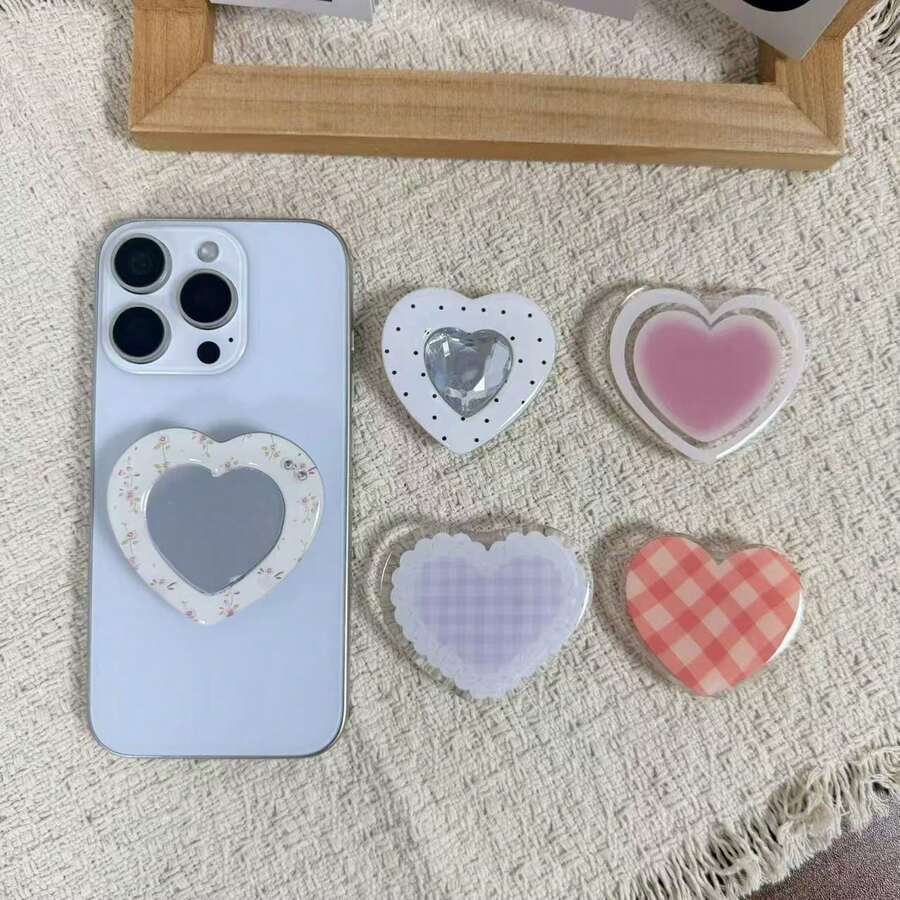 Ins Minimalist Heart-Shaped Phone Pop-Up Stand, Luxury Heart Gemstone Phone Back Adhesive Mount, Suitable For All Phones, Desktop Stand - Multicolor - View 1