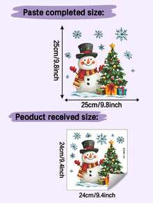 1pc Christmas Snowman Wall Sticker, Cute Snowman With Christmas Tree, Gift Box And Snowflake Wall Decal, Removable Self-Adhesive Christmas Mural For Bathroom, Door, Window, Home Holiday Decoration - B - View 7