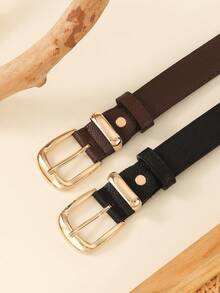 1/2pcs Solid Color Casual Vintage Elegant PU (Polyurethane) Belt, Versatile For Daily Wear, Can Be Paired With Sweaters, Jeans And Jackets, Suitable For All Seasons - Multicolor - View 2