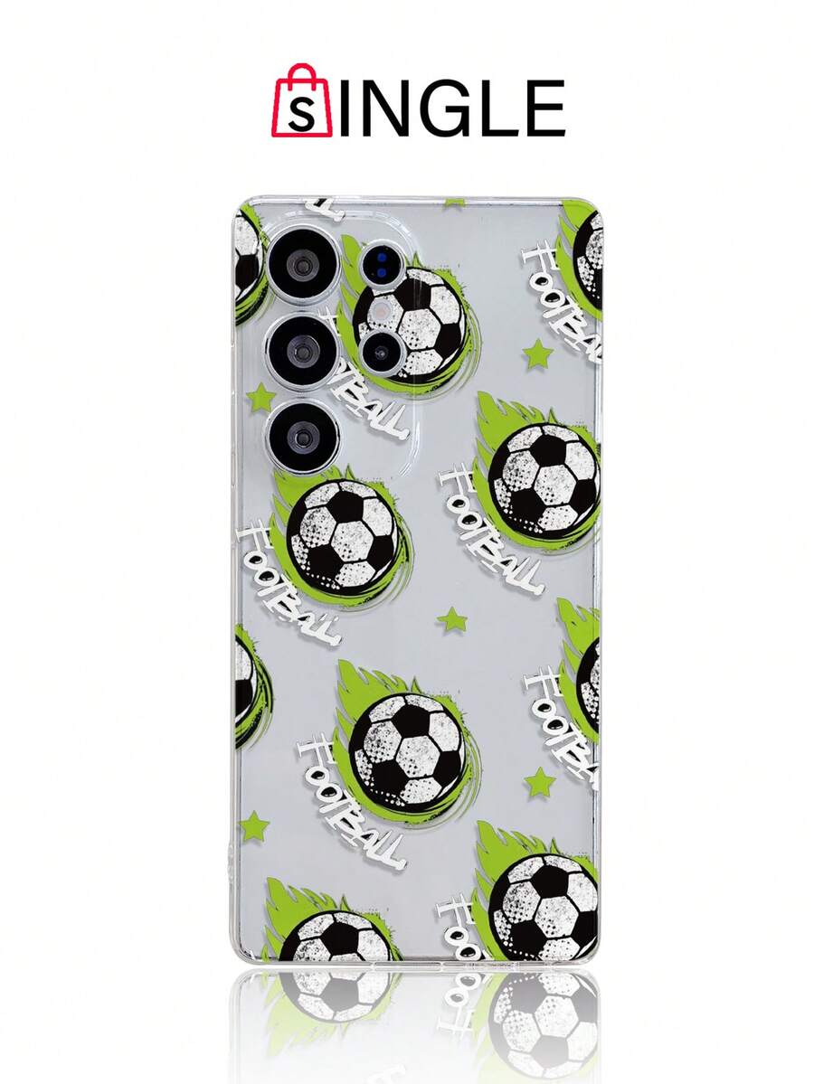 1pc Full Print Football Letter Pattern, Perforated Transparent TPU Material Phone Case, UV Printing Process, Compatible With Samsung, Nothing, Pixel, Series, Holiday Gift, Daily Commute, Daily Anti-Drop Highly Attractive Style - Multicolor - View 1
