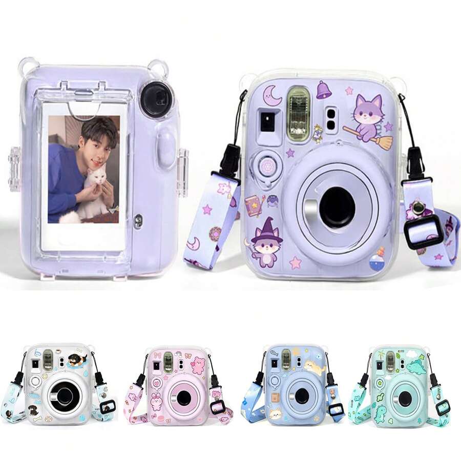 Transparent Protective Case Set For Instax Mini 13, Clear Protective Cover With Back Pocket + Colorful Shoulder Strap, Crystal Clear Protective Shell For Instant Camera, Easy Installation PV Case, Anti-Yellowing, Anti-Drop, Anti-Scratch Photography Camera Protection Accessory - View 1