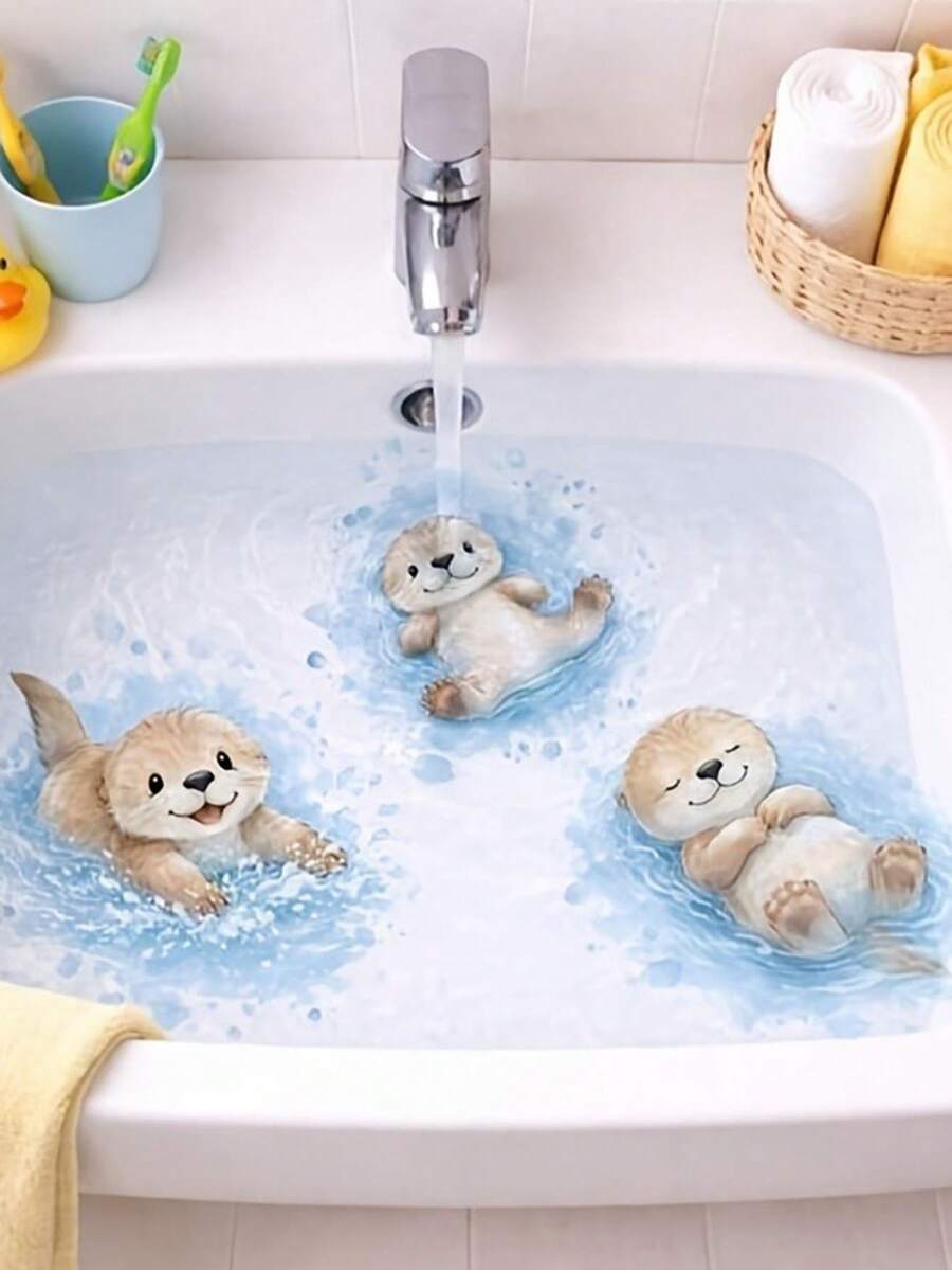 1pc Cute 3D Cartoon Otter Bath Wall Sticker - Tear-Resistant Waterproof Removable Residue-Free Self-Adhesive Room Bathroom Sink Bathtub Wall Decor - one-size - View 1