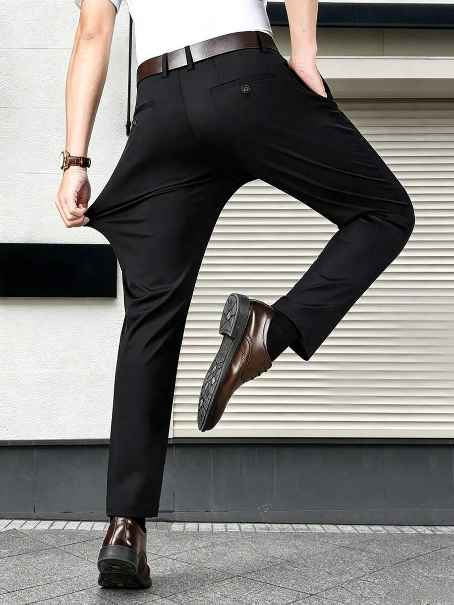 Men's Spring Summer Autumn Business Casual Suit Pants, All-Season Commute - Black - View 1