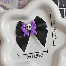 2pcs Y2K Gothic Style Hair Clips, Black Satin Alligator Hair Clips Suitable For Halloween Party, Punk Side Bangs Accessory, Daily Hair Decoration - Multicolor - View 4