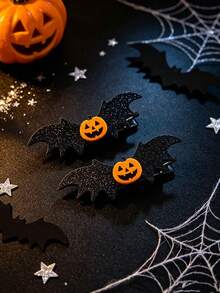Halloween Glitter Bat Pumpkin Hair Clips, Jack-O'-Lantern Decor Alligator Barrettes, Gothic Party Cosplay Hair Accessories For Women - Bat - View 5