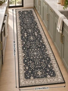 1PC Vintage Persian Floral Runner Rug, Black Beige Boho Oriental Long Area Rug, Non-Slip Floor Mat For Hallway, Entryway, Kitchen & Living Room - Multicolor - View 11