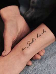 1 Sheet Handwritten Quote Wrist Temporary Tattoo Stickers, Thin Casual Script "In God's Hands" Fake Tattoos, Minimal Faith Body Art For Women, Waterproof Wrist Decor - Black - View 3