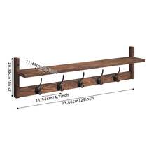 OUKANING Vintage Wall Mounted Coat Rack With Storage Shelf, 73.5cm Wood Iron Entryway Hook Rack With 5 Hooks For Hallway Kitchen Bedroom - View 9