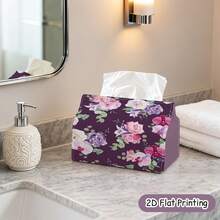 2D Flat Print, 1pc Tissue Box, Floral Pattern Decor On Dark Background, Lightweight Tissue Box, Suitable For Bedroom, Kitchen, Bathroom, Tissue Box, Bedroom Decoration, Garden Party, Fashionable Decor - A - View 8