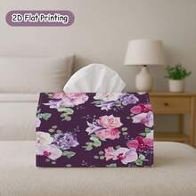 2D Flat Print, 1pc Tissue Box, Floral Pattern Decor On Dark Background, Lightweight Tissue Box, Suitable For Bedroom, Kitchen, Bathroom, Tissue Box, Bedroom Decoration, Garden Party, Fashionable Decor - A - View 12