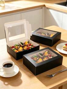 1/12pcs Black 12-Cupcake Paper Boxes With Clear View Window & Holder Insert, Foldable Muffin Dessert Gift Box For Home Baking, Birthday, Wedding Party - View 1