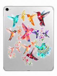 50pcs Watercolor Hummingbird PET Stickers, Cute Transparent Bird Floral Plant Stickers, Waterproof Decorative Stickers For Laptop, Water Bottle, Scrapbook, Nature Lover Gift - Multicolor - View 3