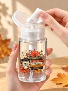 新款秋季書本與咖啡圖案透明PET旅行分裝瓶，Hello Autumn主題，卸妝水分裝瓶，附3.38oz/6.76oz便攜壓頭，適用於洗甲水、化妝水和卸妝液，圓頂設計，手洗用，卸妝水分裝瓶 - 彩色 - 查看 3