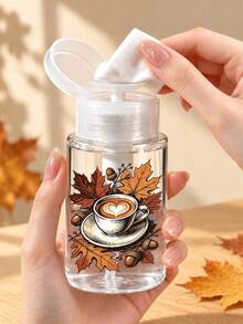 新款秋季咖啡楓葉圖案透明PET旅行瓶，Hello Autumn主題，卸妝液分裝瓶，附3.38oz/6.76oz便攜壓頭分裝瓶，適用於指甲油卸除液、化妝水與卸妝液，圓頂設計，手洗，卸妝液瓶 - 彩色 - 查看 4