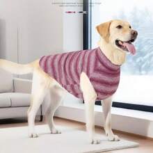 Striped High Neck Sleeveless Dog Sweater, Warm Soft Knitted Pet Vest, Autumn/Winter Large Dog Home Wear - Red Violet - View 4