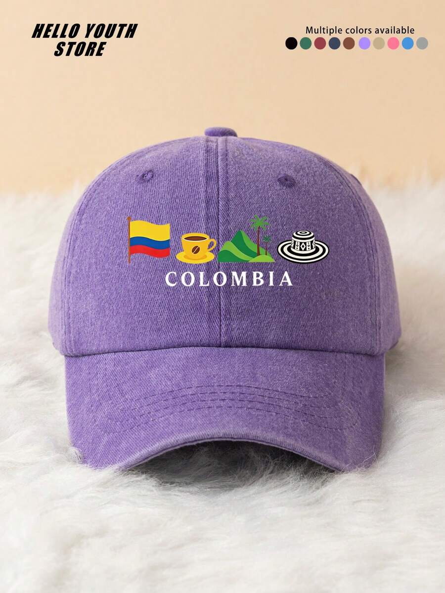 1pc Baseball Cap With "COLOMBIA" Letter And Pattern, Fashionable And Versatile, Adjustable Lightweight Comfortable With Sweatband, Multi-Functional Baseball Cap, Sun Protection Hat For Travel And Daily Use, Suitable For Matching And Everyday Wear, Gift For Friends