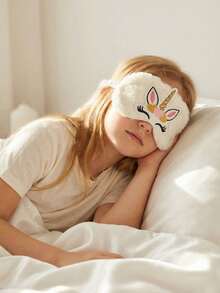 1件裝毛絨皇冠兔睡眠眼罩，適合8歲以上兒童與成人，緞面遮光眼罩，適用於午睡與睡眠，可調節式旅行飛機眼罩，多功能眼罩附後口袋，可放入冰敷包或熱敷袋 - 彩色 - 查看 4