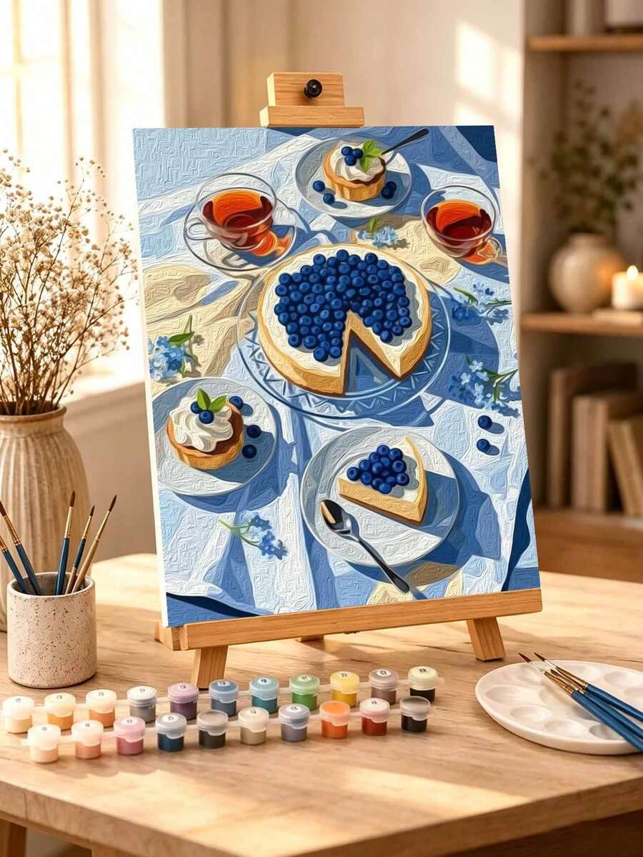 DIY Blueberry Cheesecake Afternoon Tea (Frameless Or Framed 8x12 / 16x20 Inches) Paint By Numbers Kit(Acrylic) Arts & Crafts For Adult Beginners, Home Wall Decor, And Holiday Gifts - Sets - View 1