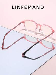 LINFEMAND 1 Pair Minimalist Gradient Translucent Non-Prescription Glasses, Hollow Temple Design, Exquisite & Lightweight, Suitable For Online Classes, Office, Daily Wear, Unisex Minimalist Decorative Frames, Comes With Brand Full Set Exquisite Gift Box - Clear - View 2