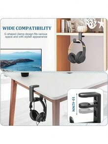 1pc Desk Clamp Headset Holder, 360° Rotating Headphone Stand, No-Drill Desk Clamp Headset Holder, 360 Degree Rotating Headphone Stand, Miscellaneous Storage Rack, Internet Cafe Headset Stand, Hanging Storage Support Rack - Multicolor - View 6