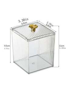 1pc Luxury Vertical Acrylic Storage Box With Lid, Gold Flower Handle, Dust-Proof And Moisture-Proof, Cotton Swabs, Makeup Pads, Headbands, Earrings, Jewelry, Desktop Small Items Organizer - A - View 5