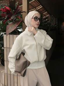 Women's Solid Color Zipper Casual Versatile Daily Travel Long Sleeve Jacket - White - View 3