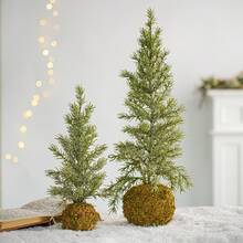 Desktop Christmas Tree, Artificial Pine Tree With Natural Moss Ball Base, Rustic Style Small Christmas Tree Decoration, Suitable For Home, Office Desk, Mantel, Fireplace, Holiday Centerpiece - Multicolor - View 7