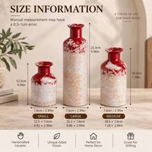3 buah Vas Dekoratif Keramik Buatan Tangan, Vas Glasir Reaktif Merah Krem, Dekorasi Rumah Modern yang Hangat, Cocok untuk Ruang Tamu, Meja di Lorong, Rak, Ruang Makan, Hadiah Pindah Rumah - 3pcs - View 7
