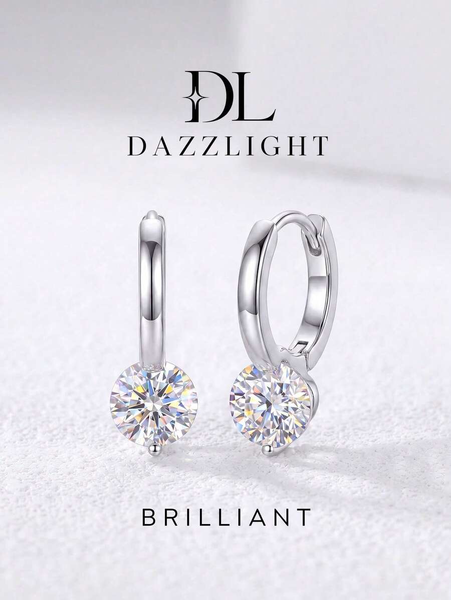 1pc Moissanite Stud Earrings, Minimalist 1CT Single Stone Inlaid Earrings, Suitable For Women's Daily Wear And Gifting - Solitaire Moissanite Earrings - View 1