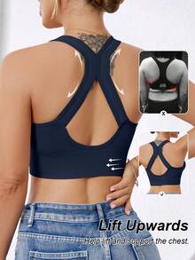 Women High Impact Front Zip Seamless Wireless Sports Bra, Suitable For Spring, Summer, Autumn And Winter - Royal Blue - View 2