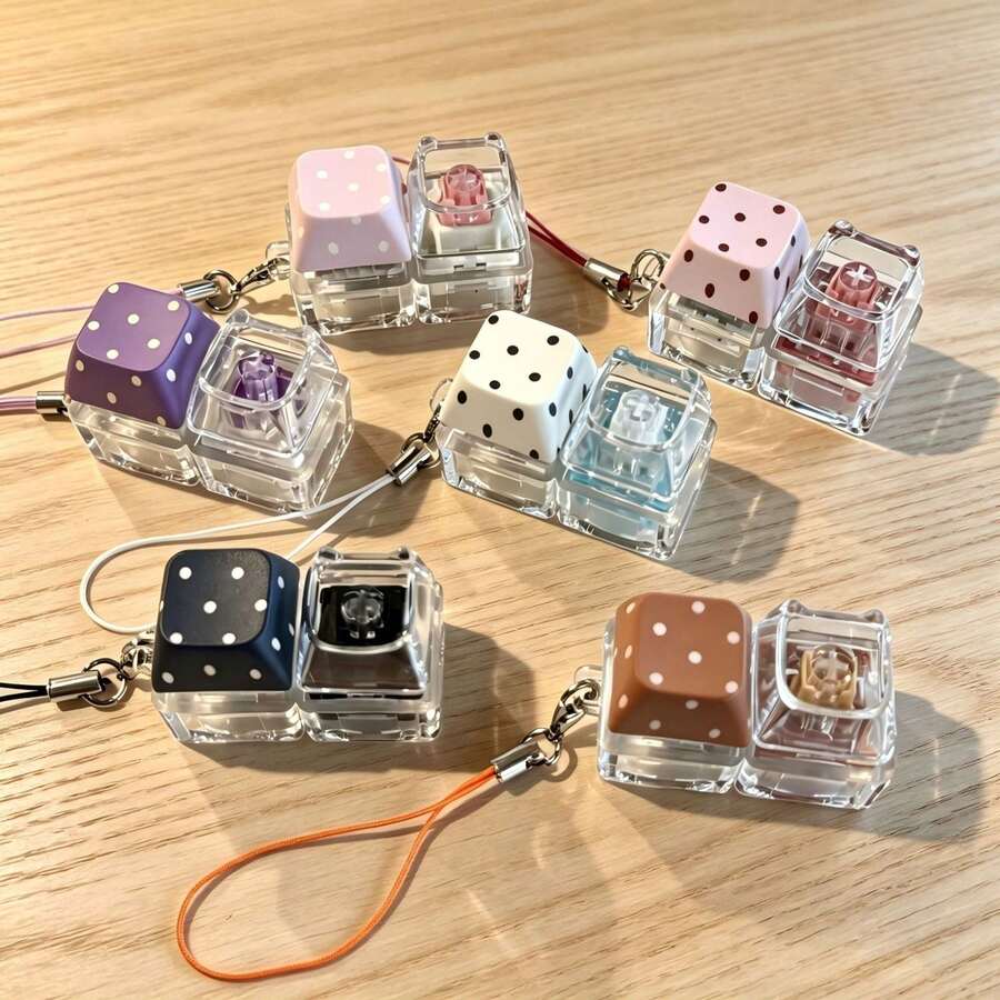 1pc Cute Polka Dot Dice Pattern Keychain, Backpack And Phone Lanyard Pendant, Keyboard Charm, Bag Accessory, Suitable For Any Bag - Multicolor - View 1