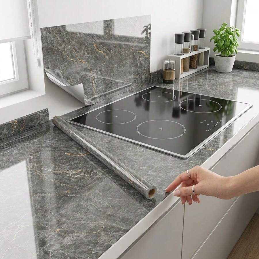 1 Roll Flame Gray Wallpaper - Waterproof & Oil-Proof Self-Adhesive Sticker - Freely Cuttable & Easy To Peel - Perfect For Living Room, Kitchen, Bedroom, Home And Dorm Decor - Flame Ash - View 1