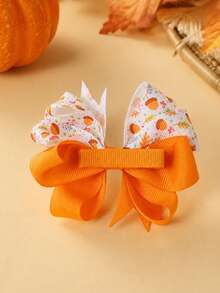 2pcs Thanksgiving Maple Leaf Print Bow Hair Clips For Kids Girls,Cute Casual Satin Ribbon Hair Bows,Gifts For Friends,Thanksgiving Hair Accessories - Multicolor - View 4