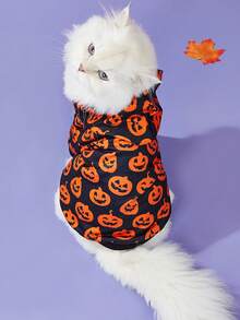 LUCKIE PAW 1pc Halloween Ghost Pattern Pet Sweatshirt, Anti-Flea, Reduce Shedding, Warm & Breathable Dog Vest, Suitable For Small And Large Dogs & Cats, Indoor & Outdoor - Black - View 4