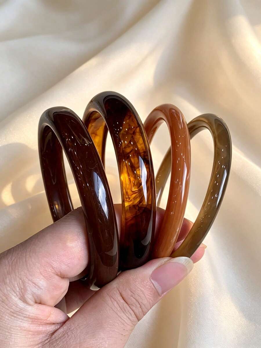 4pcs Set Fashionable Vintage Thick Multicolor Asymmetrical Acrylic Bracelet Set, Suitable For Women, Daily Wear, Gift For Friends And Family - Multicolor - View 1
