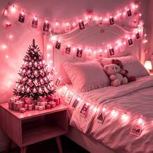 Pink LED Photo Clip Fairy String Lights With 15 Picture Clips, Indoor Wall Photo Display Lamp, Bedroom Christmas Tree Holiday Party Ambient Decor Light - Photo Clip Light - View 8