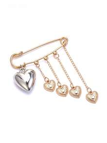 1-Piece Women's Large Brooch With Sweet And Cool Mixed Style, Gold And Silver Two-Tone Alloy, Decorated With Large And Small Heart Chain Pendants - Multicolor - View 3
