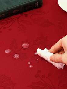 1pc Splash-Proof Winter Holly Element Pattern Jacquard Decorative Tablecloth Cover, Washable Polyester Fabric, Multiple Sizes Square Dining Table Cloth, Suitable For Decoration, Dinner, Gathering, Event, Party Etc. - Red - View 3
