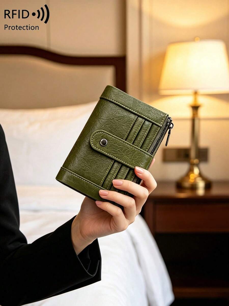CHARM INFINITE New RFID Anti-Theft Women's Short Wallet, Soft Leather Dual Zipper Clasp Coin Purse, Back Pocket, Multi-Function Multi-Card Slot Travel Small Wallet, Can Hold Credit Cards, Banknotes, Coins, Photos, Phone Cards, Etc., Card Holder Women's Wallet All-In-One Essential For Travel