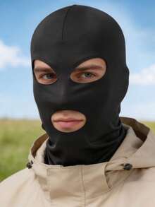 Balaclava Hat Cycling Face Mask, Ice Silk Windproof Headband, Three Hole Full Face Mask, Unisex Thin Version, Suitable For Hunting, Cycling, Skiing - Black - View 1
