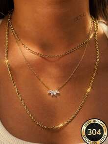 3pcs/Set Women's Premium Versatile Elegant Layered Necklace, Jewelry For Halloween, Christmas Party, New Year's Eve Celebration - Gold - View 2