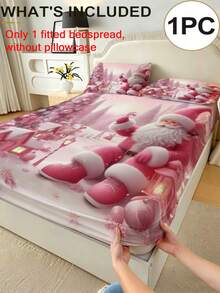 1PC Pink Christmas Theme Pattern Fitted Sheet (Fitted Sheet Only, No Pillowcase), Santa Claus Print Soft Bedroom Bedding, Suitable For Bedroom, Guest Room, School Dormitory, Easy To Remove And Machine Washable All Season Mattress Protector, Perfect Christmas Gift For Parents And Friends - Multicolor - View 2