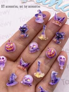 40pcs Mixed Resin Mini Colorful Halloween Ghost Pumpkin Bats Cats Skull Figurines Flatback Rhinestone Art DIY Charm Decor Clothing Scrapbook Crafts Ac - Random mixed - View 1