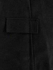 Women's Autumn/Winter Elegant Minimalist Small Stand Collar Solid Color Casual Daily Commute Front Button Faux Pocket Slim Fit Flattering Long Sleeve Wool Blend Jacket - Black - View 12