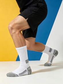 1/5/10/20 Pairs Men's Sports Mid-Calf Socks, Simple & Comfortable, Outdoor Fitness Socks - Multicolor - View 2