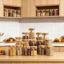 280ml Sealed Food Storage Container, Kitchen Storage Container, With Bamboo Lid And Wooden Spoon, Transparent Square Glass Spice Jar, Suitable For Storing Dry Goods, Sugar, Coffee, Spices, Etc. In The Kitchen Pantry, Available In 4/6/ 10/12 Pieces - View 6