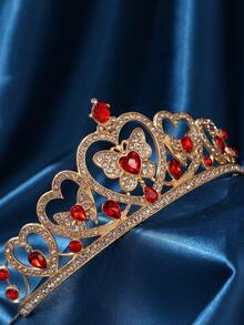 Gold Women's Crown & Headpiece: Red Heart-Shaped Rhinestone Bridal Crown, Crystal Princess Headband & Hair Accessories - Red - View 2