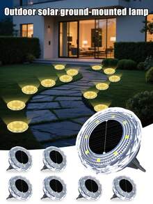 8顆LED燈珠鑽石太陽能地燈，4/8/12件可選，耐用防水太陽能草坪燈，雙色燈光設計，適用於庭院、別墅、人行道、車道、戶外小徑及地面照明佈局裝飾燈 - 彩色 - 查看 1